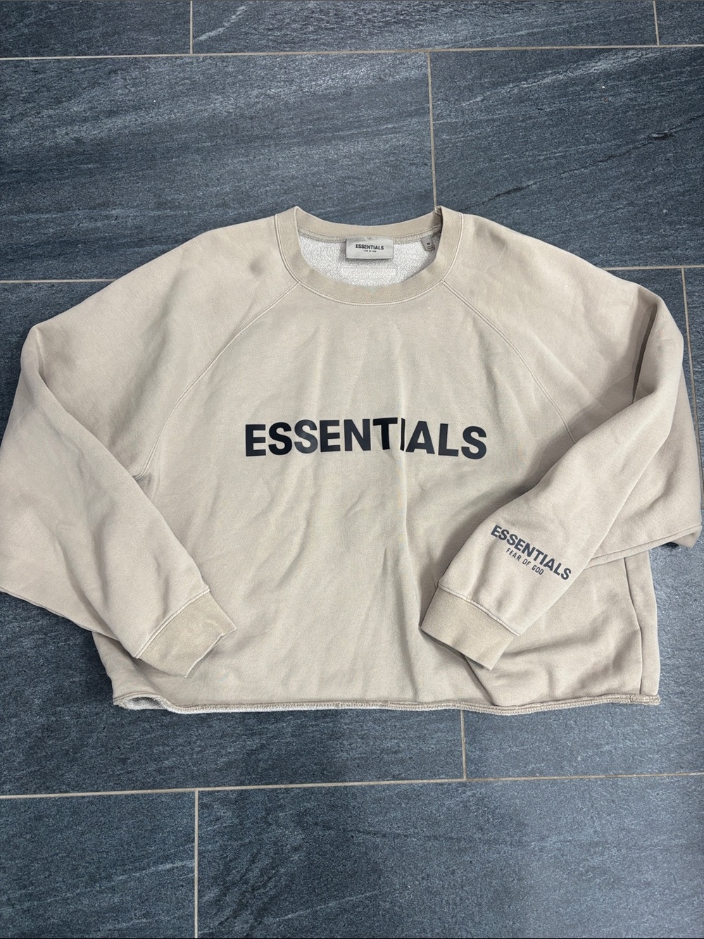 Essentials Beige Cropped Crewneck Sweatshirt